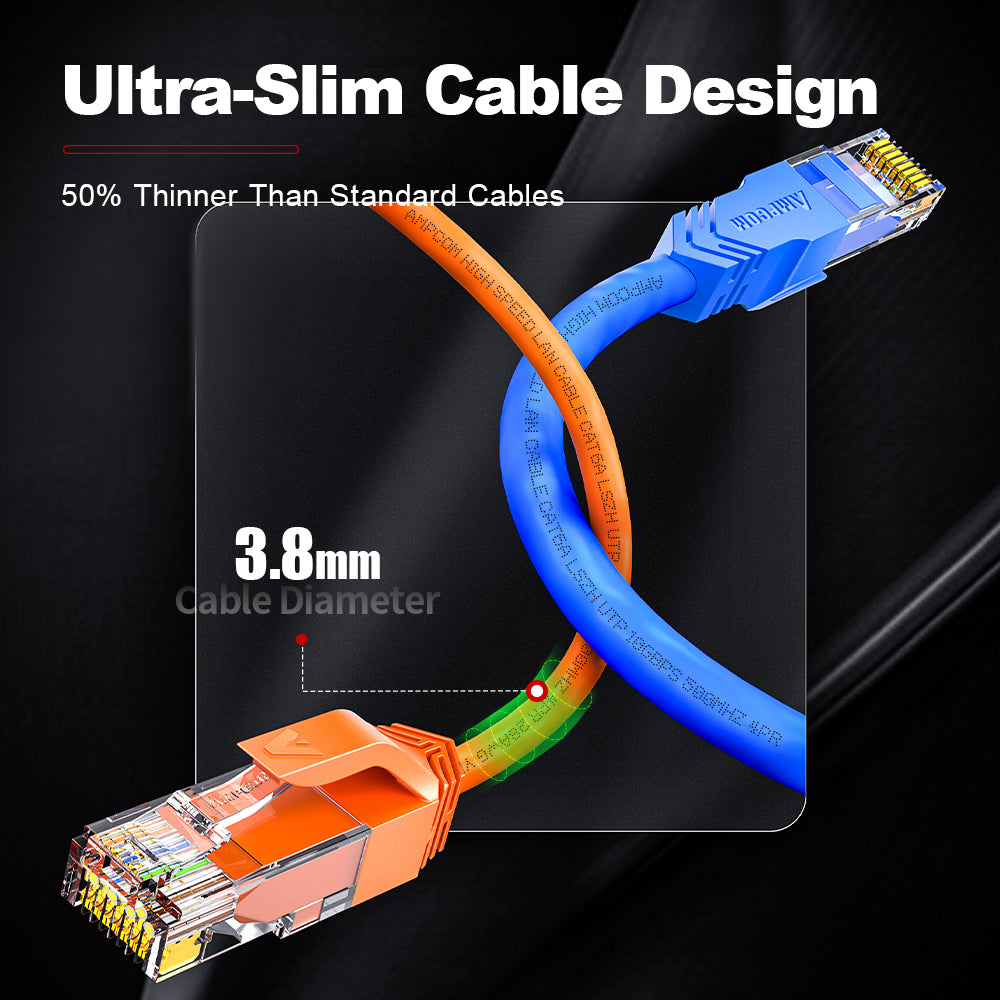 AMPCOM Cat6a 28AWG UTP Patch Cable, Ultra-Slim, LSZH, für die Verkabelung von Rechenzentren mit hoher Dichte